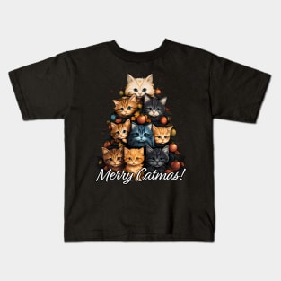 Merry Catmas! Cute Kitten Christmas Tree, Cat Xmas Kids T-Shirt